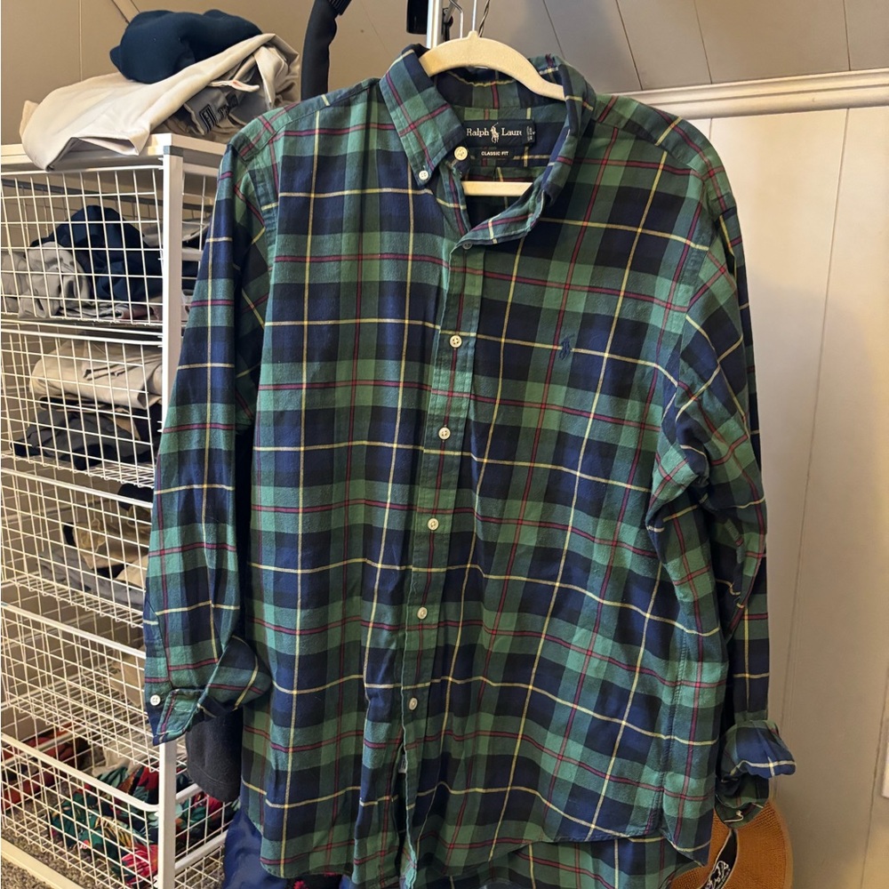 Ralph Lauren Men's Green and Blue Plaid Shirt. Rare Colorway. Classic